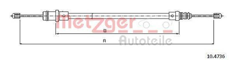 METZGER 10.4736 Seilzug, Feststellbremse für CITROEN/FIAT/LANCIA/PEUGEOT vorne