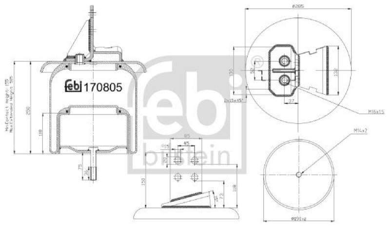 FEBI BILSTEIN 170805 Luftfederbalg mit Stahlkolben und Kolbenstange für Iveco