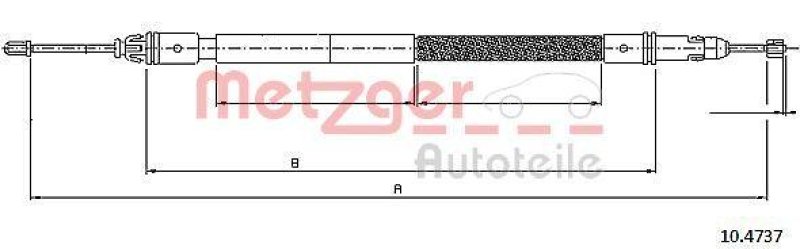 METZGER 10.4737 Seilzug, Feststellbremse für CITROEN/FIAT/PEUGEOT hinten links/rechts