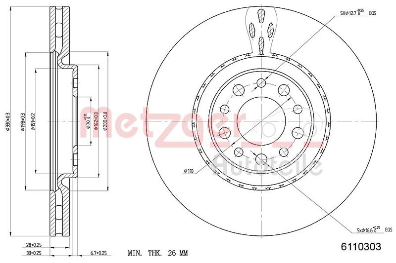 METZGER 6110303 Bremsscheibe Lack/Ks/Ms für ALFA VA