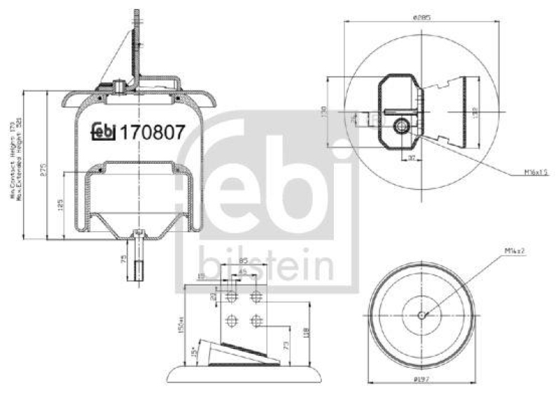 FEBI BILSTEIN 170807 Luftfederbalg mit Stahlkolben und Kolbenstange für Iveco