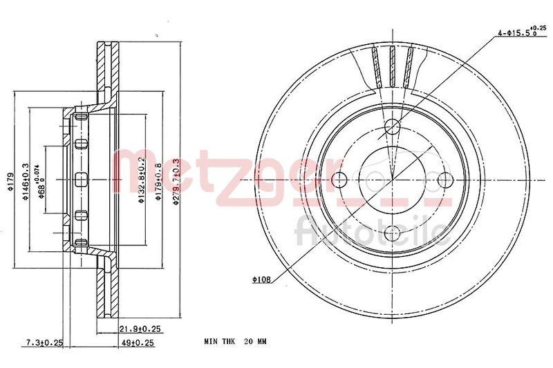 METZGER 6110305 Bremsscheibe Lack/Ks f&uuml;r VW VA