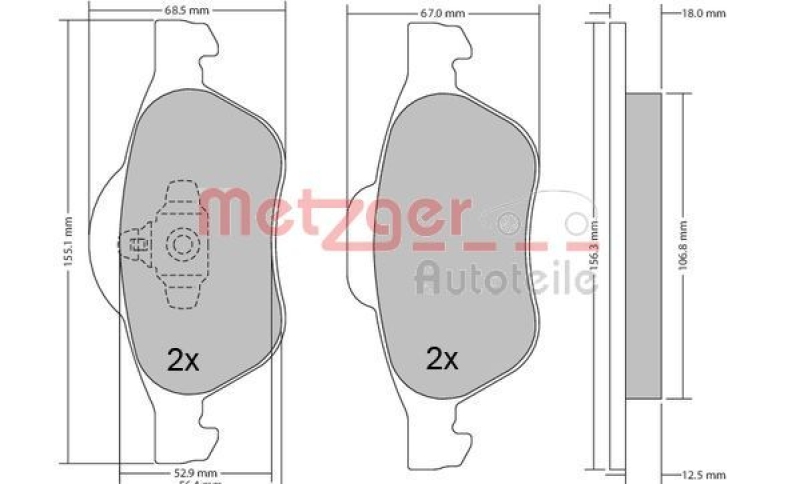 METZGER 1170155 Bremsbelagsatz, Scheibenbremse WVA 23 215