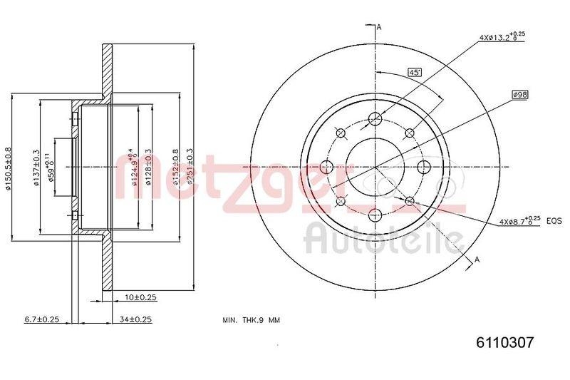 METZGER 6110307 Bremsscheibe Lack/Ks für ALFA HA