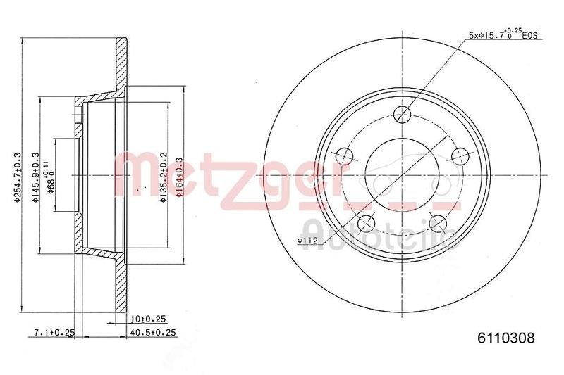 METZGER 6110308 Bremsscheibe Lack/Ks für AUDI HA