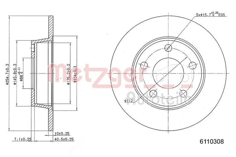 METZGER 6110308 Bremsscheibe Lack/Ks für AUDI HA