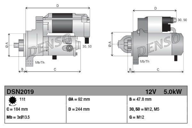 DENSO DSN2019 Starter R 12V 5.0kW; DENSO OE-Nr: 428000-5532; JOHN DEERE OE-Nr: RE536498; RE525468