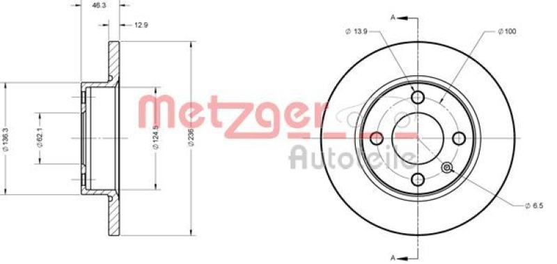 METZGER 6110309 Bremsscheibe Lack/Ks/Ms für SEAT/SKODA/VW VA