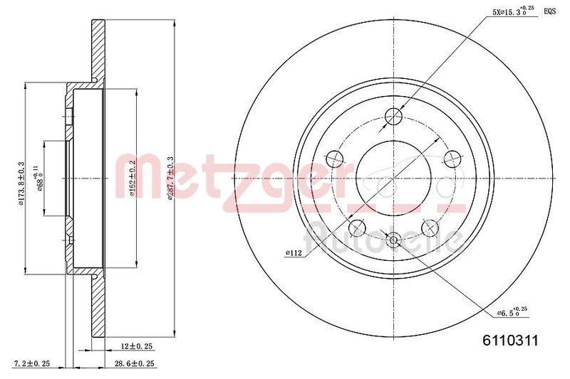 METZGER 6110311 Bremsscheibe Lack/Ks für AUDI HA