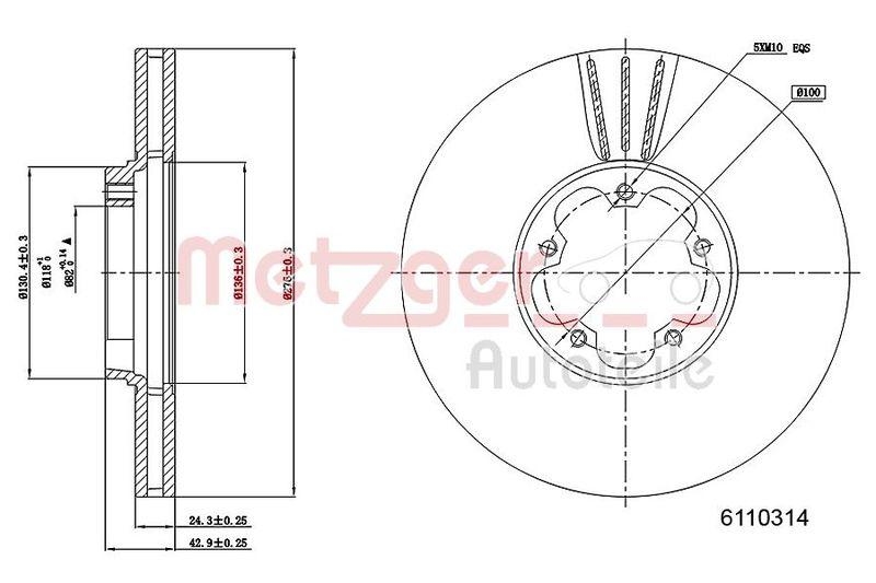 METZGER 6110314 Bremsscheibe Lack/Ks für FORD VA