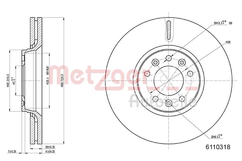 METZGER 6110318 Bremsscheibe Lack/Ks für CITROEN/FIAT/PEUGEOT VA