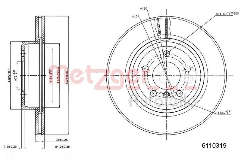 METZGER 6110319 Bremsscheibe Lack/Ks/Ms/Hc für BMW VA