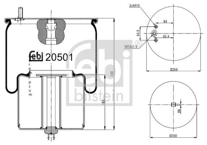 FEBI BILSTEIN 20501 Luftfederbalg mit Stahlkolben für Volvo