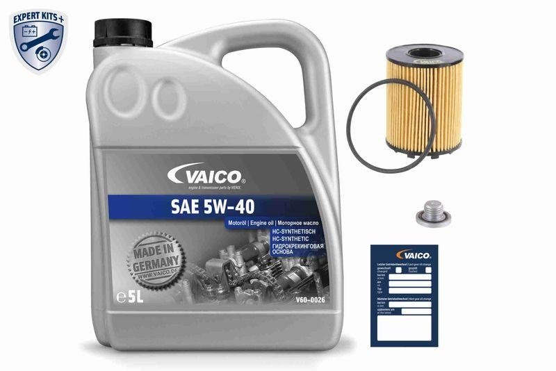 VAICO V60-3016 Teilesatz, Inspektion Sae 5W-40 + Filter + Ölablassschraube Fü für OPEL