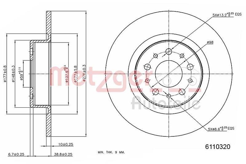 METZGER 6110320 Bremsscheibe Lack/Ks/Ms für ALFA HA