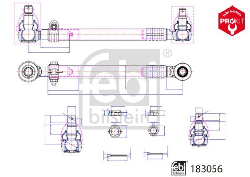 FEBI BILSTEIN 183056 Lenkstange mit Kronenmuttern und Splinten für Scania