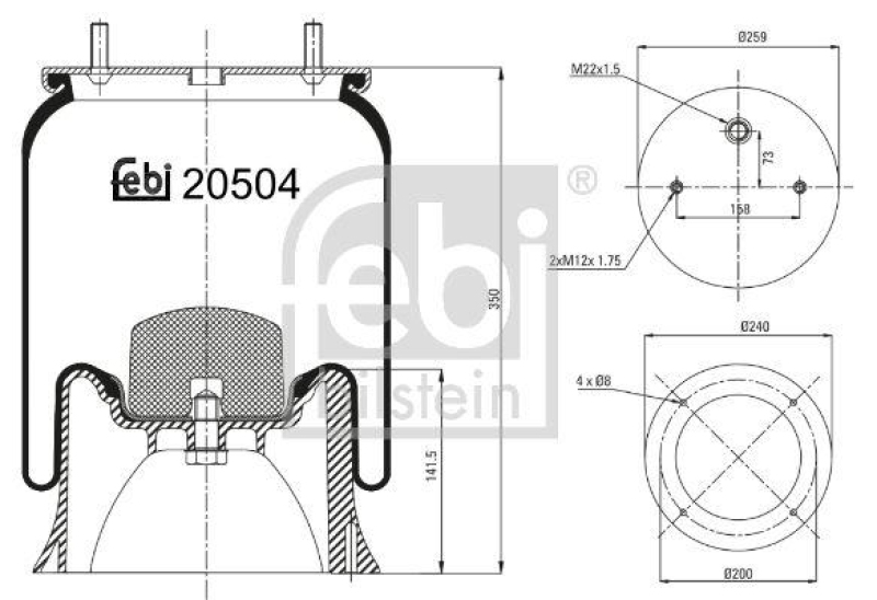 FEBI BILSTEIN 20504 Luftfederbalg mit Kunststoffkolben für Sauer