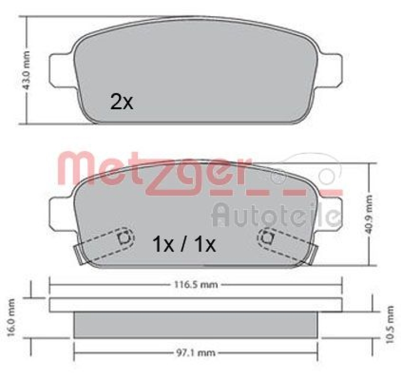 METZGER 1170164 Bremsbelagsatz, Scheibenbremse WVA 25 096