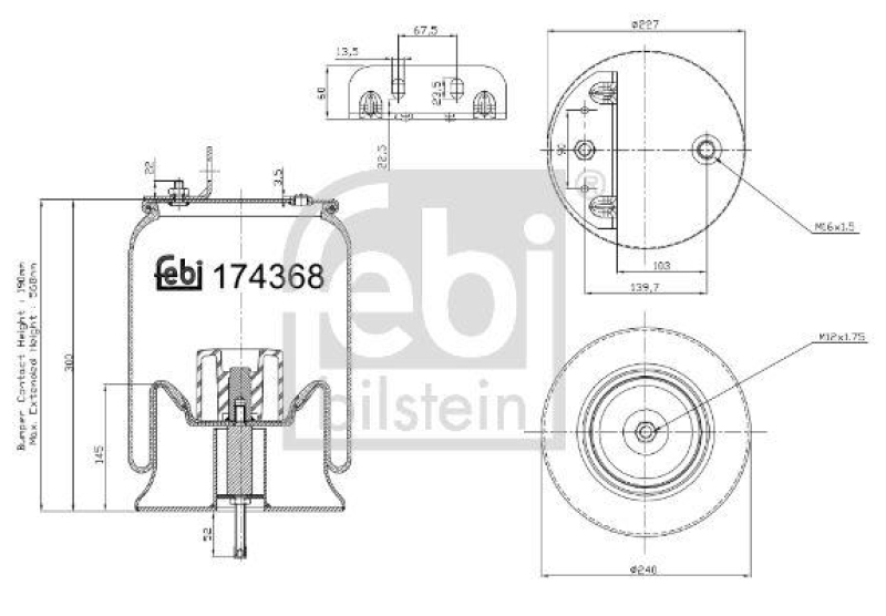 FEBI BILSTEIN 174368 Luftfederbalg mit Stahlkolben und Kolbenstange für Iveco