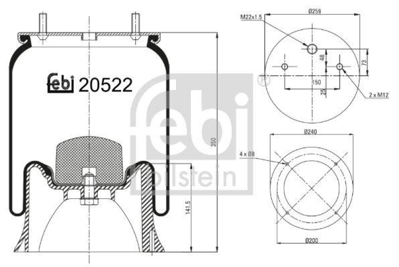 FEBI BILSTEIN 20522 Luftfederbalg mit Kunststoffkolben für Sauer