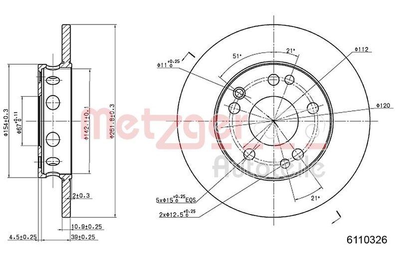 METZGER 6110326 Bremsscheibe Lack/Ks für MB VA