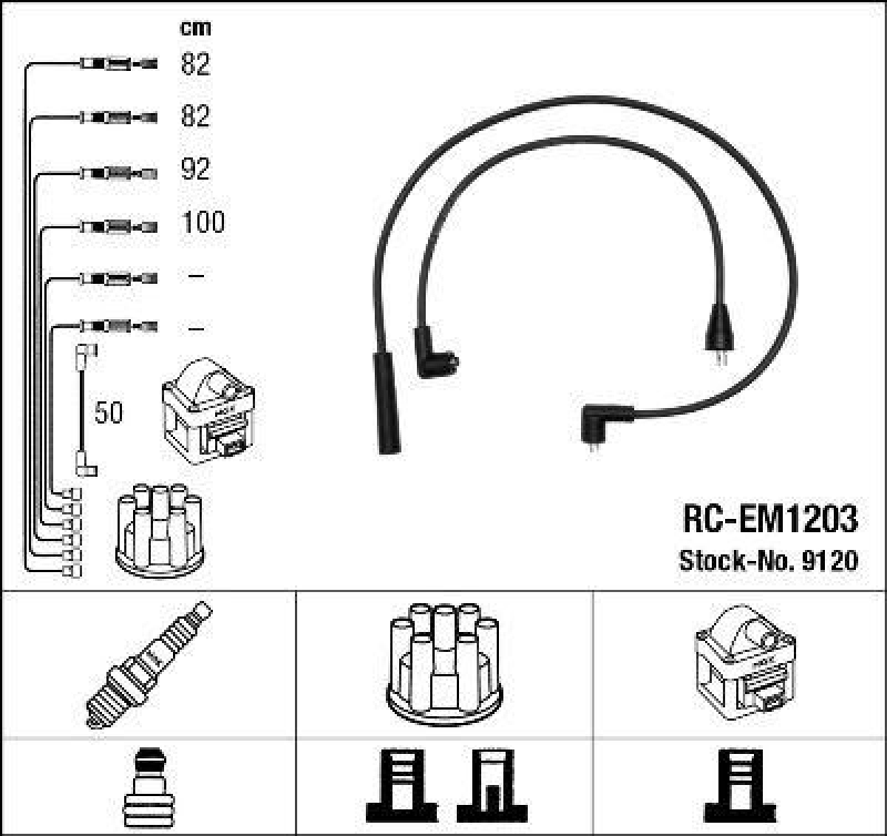 NGK 9120 Zündleitungssatz RC-EM1203 |Zündkabel