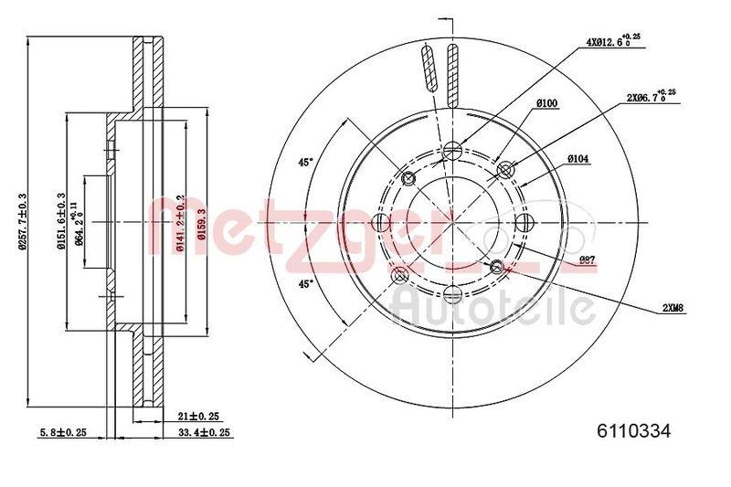 METZGER 6110334 Bremsscheibe Lack/Ks/Ms für HONDA VA