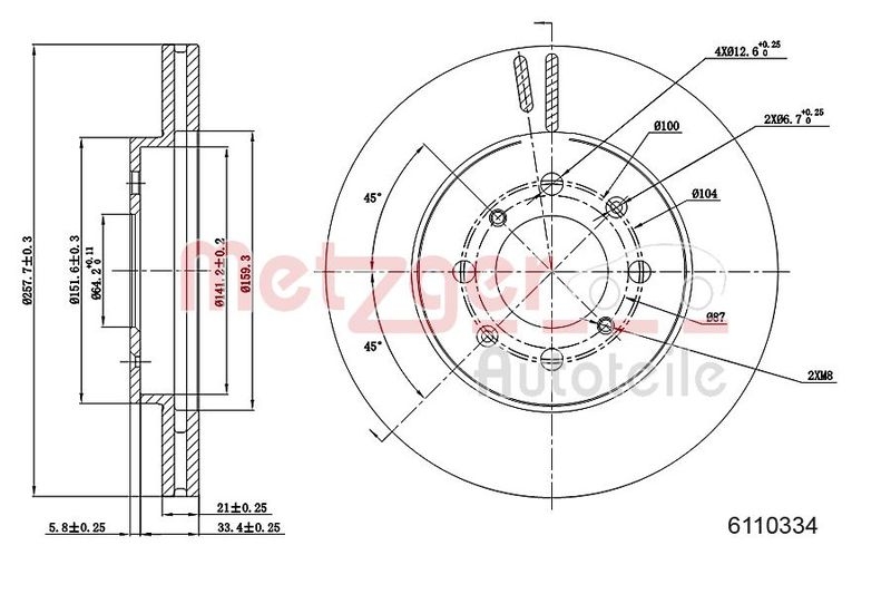 METZGER 6110334 Bremsscheibe Lack/Ks/Ms für HONDA VA