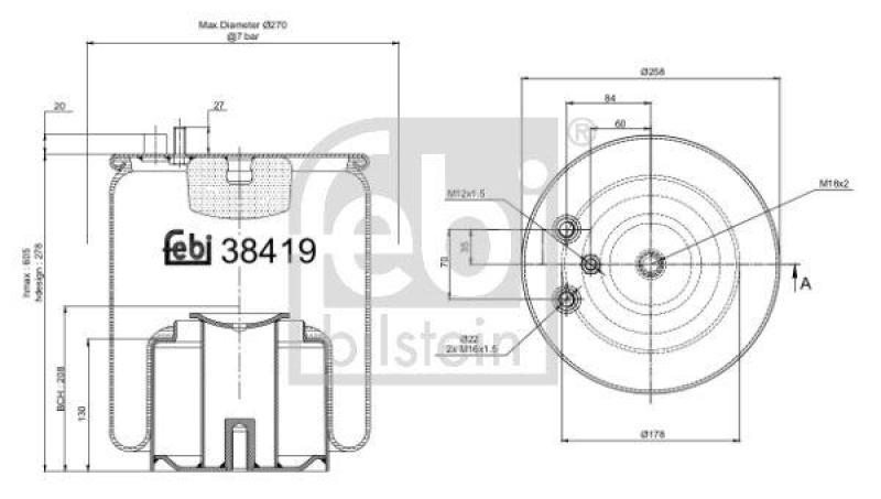 FEBI BILSTEIN 38419 Luftfederbalg mit Stahlkolben für M A N