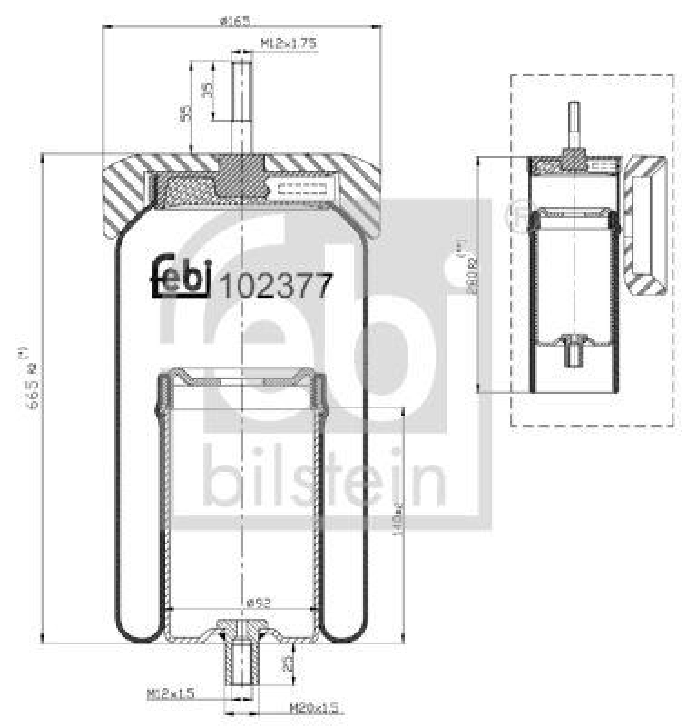 FEBI BILSTEIN 102377 Luftfederbalg für Liftachse, mit Stahlkolben für Volvo