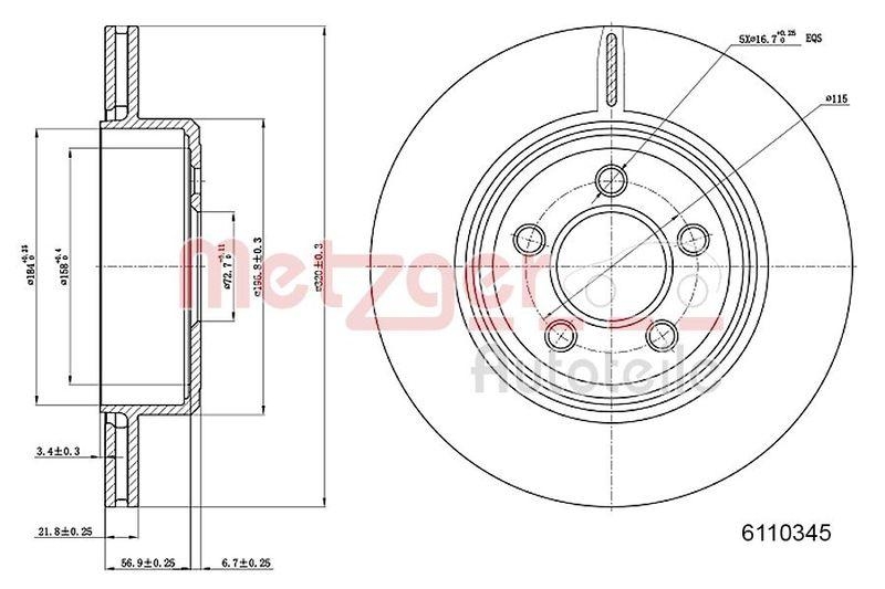 METZGER 6110345 Bremsscheibe Lack/Ks für CHRYSLER HA