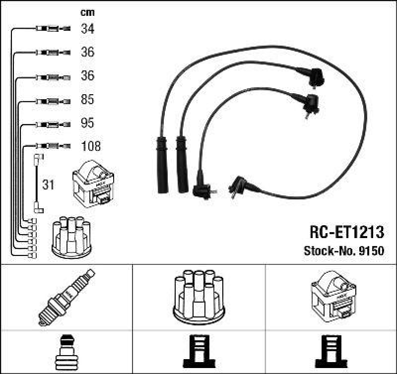 NGK 9150 Zündleitungssatz RC-ET1213 |Zündkabel