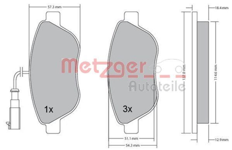 METZGER 1170185 Bremsbelagsatz, Scheibenbremse WVA 23 708