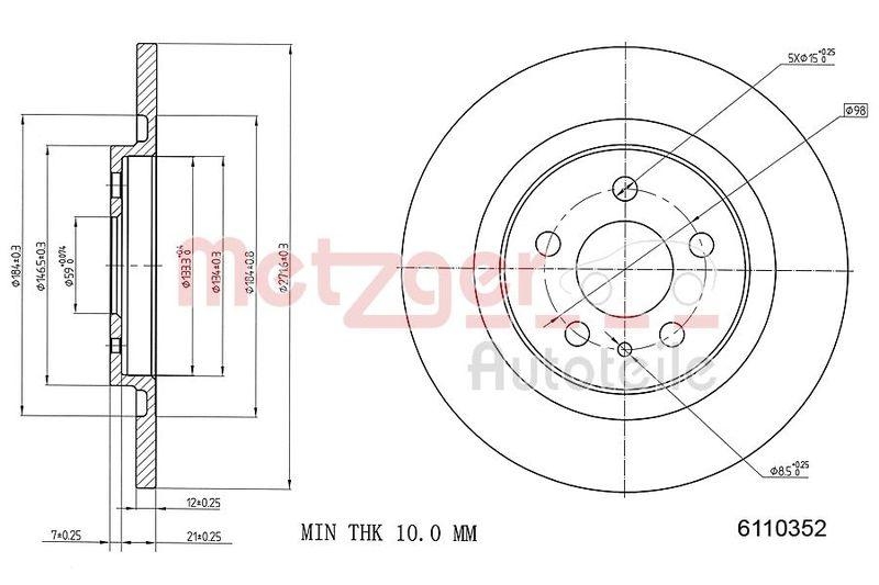 METZGER 6110352 Bremsscheibe Lack/Ks für CITROEN/FIAT/LANCIA/PEUGEOT HA