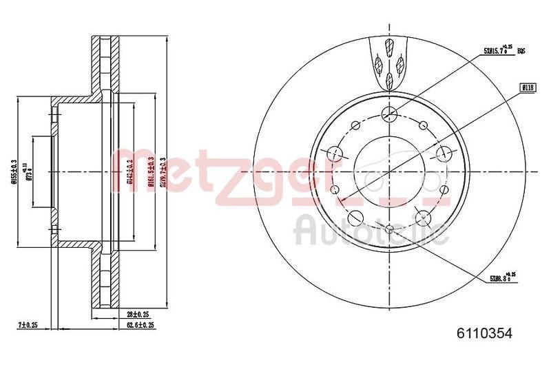 METZGER 6110354 Bremsscheibe Lack/Ks/Ms für CITROEN/FIAT/PEUGEOT VA