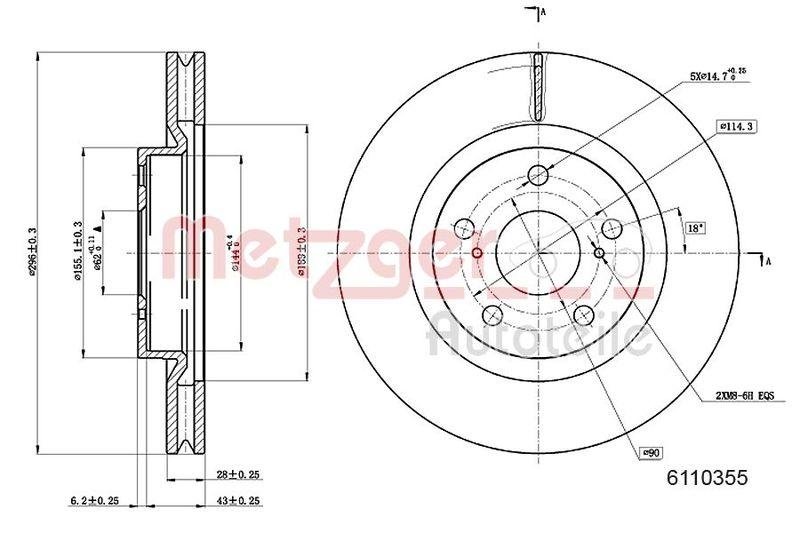 METZGER 6110355 Bremsscheibe Lack/Ks für TOYOTA VA