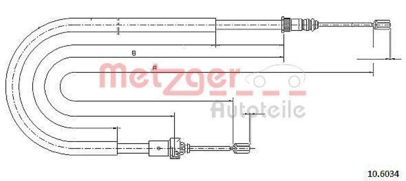 METZGER 10.6034 Seilzug, Feststellbremse für PEUGEOT hinten links/rechts