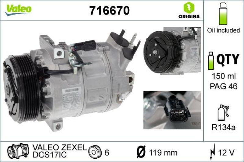 VALEO 716670 Kompressor NISSAN X-TRAIL 2.0 QASHQAI2.0