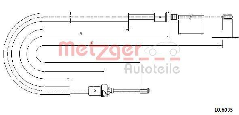 METZGER 10.6035 Seilzug, Feststellbremse für PEUGEOT hinten links/rechts