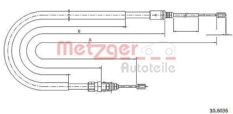 METZGER 10.6036 Seilzug, Feststellbremse für PEUGEOT hinten links/rechts