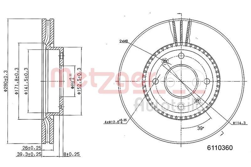 METZGER 6110360 Bremsscheibe Lack/Ks für HYUNDAI/KIA VA