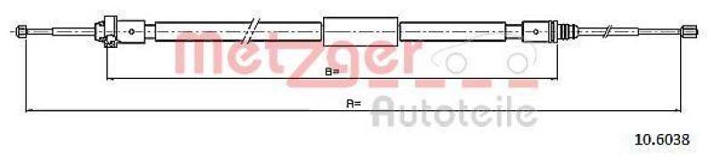 METZGER 10.6038 Seilzug, Feststellbremse für PEUGEOT hinten links/rechts