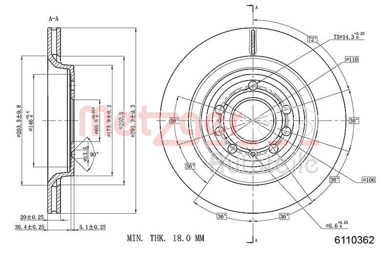 METZGER 6110362 Bremsscheibe Lack/Ks/Ms für FIAT/OPEL/SAAB HA