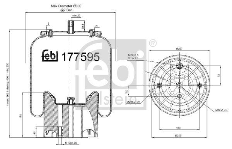 FEBI BILSTEIN 177595 Luftfederbalg mit Kunststoffkolben für Schmitz Cargobull