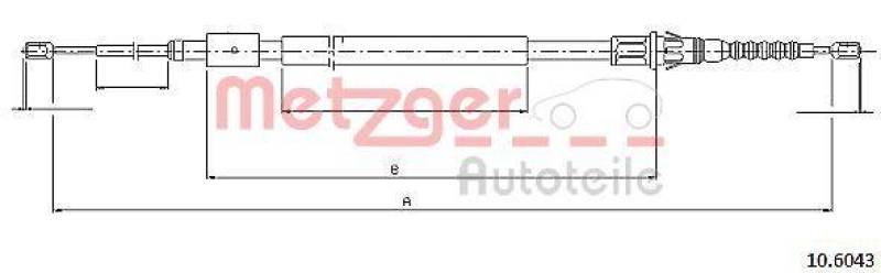 METZGER 10.6043 Seilzug, Feststellbremse für CITROEN/PEUGEOT hintenlinks/rechts