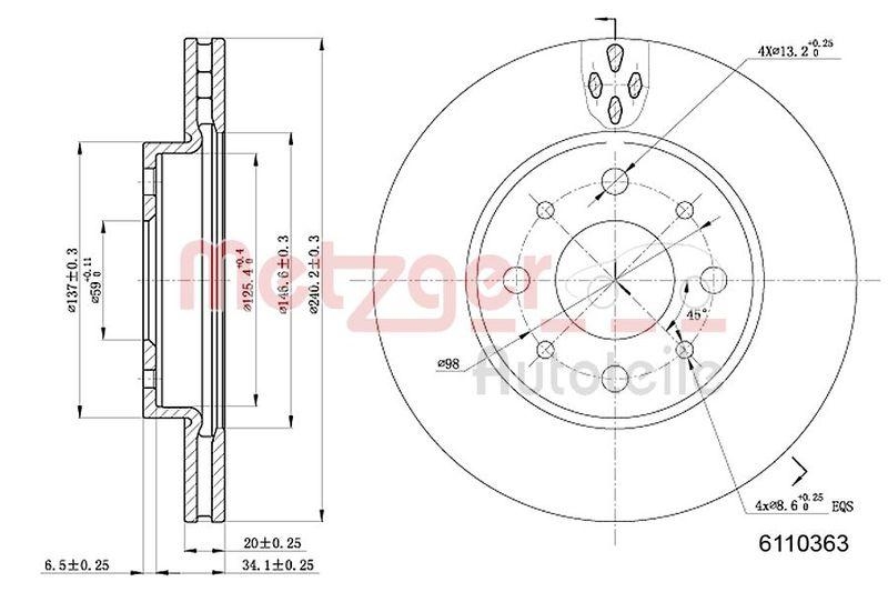 METZGER 6110363 Bremsscheibe Lack/Ks/Ms für FIAT VA