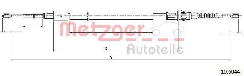 METZGER 10.6044 Seilzug, Feststellbremse für PEUGEOT hinten links/rechts