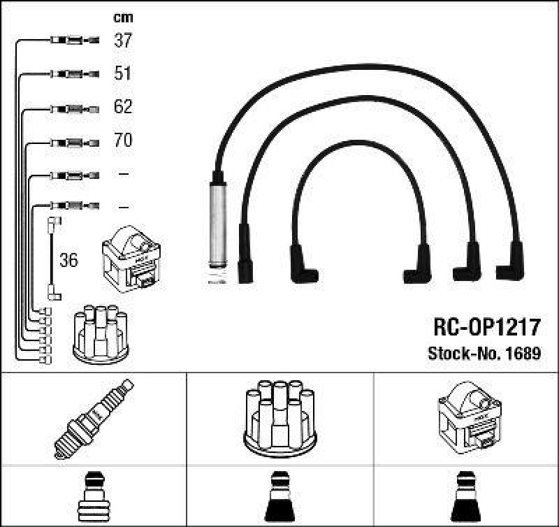 NGK 1689 Zündleitungssatz RC-OP1217 |Zündkabel