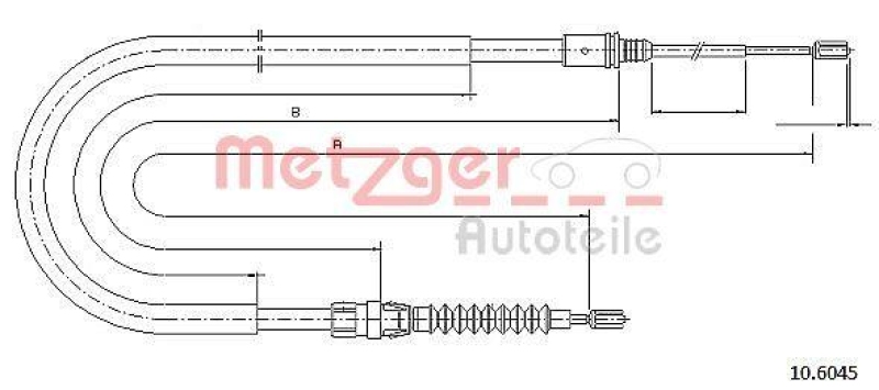 METZGER 10.6045 Seilzug, Feststellbremse für PEUGEOT hinten links/rechts