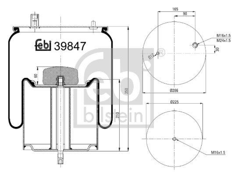 FEBI BILSTEIN 39847 Luftfederbalg mit Stahlkolben und Kolbenstange für RENAULT (RVI)